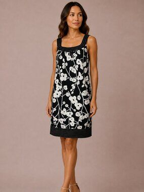 Signature London Style Black White Floral Shift Dress 16 Cottagecore Mod